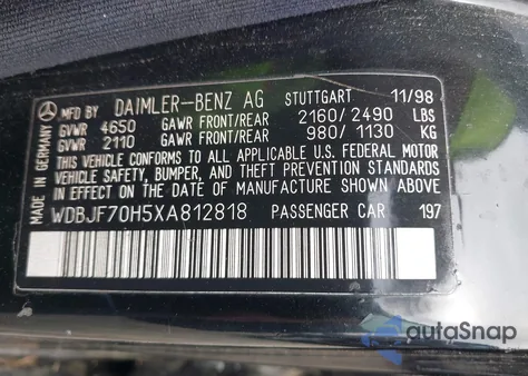 1999 Mercedes-Benz E 430 из США, поврежденный, VIN WDBJF70H5XA812818